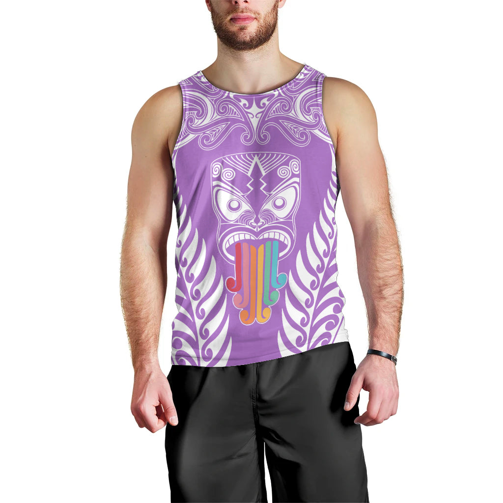 Personalised Kia Kaha Te Reo Maori Men Tank Top Hei Tiki Mix Koru - Purple LT7 - Polynesian Pride