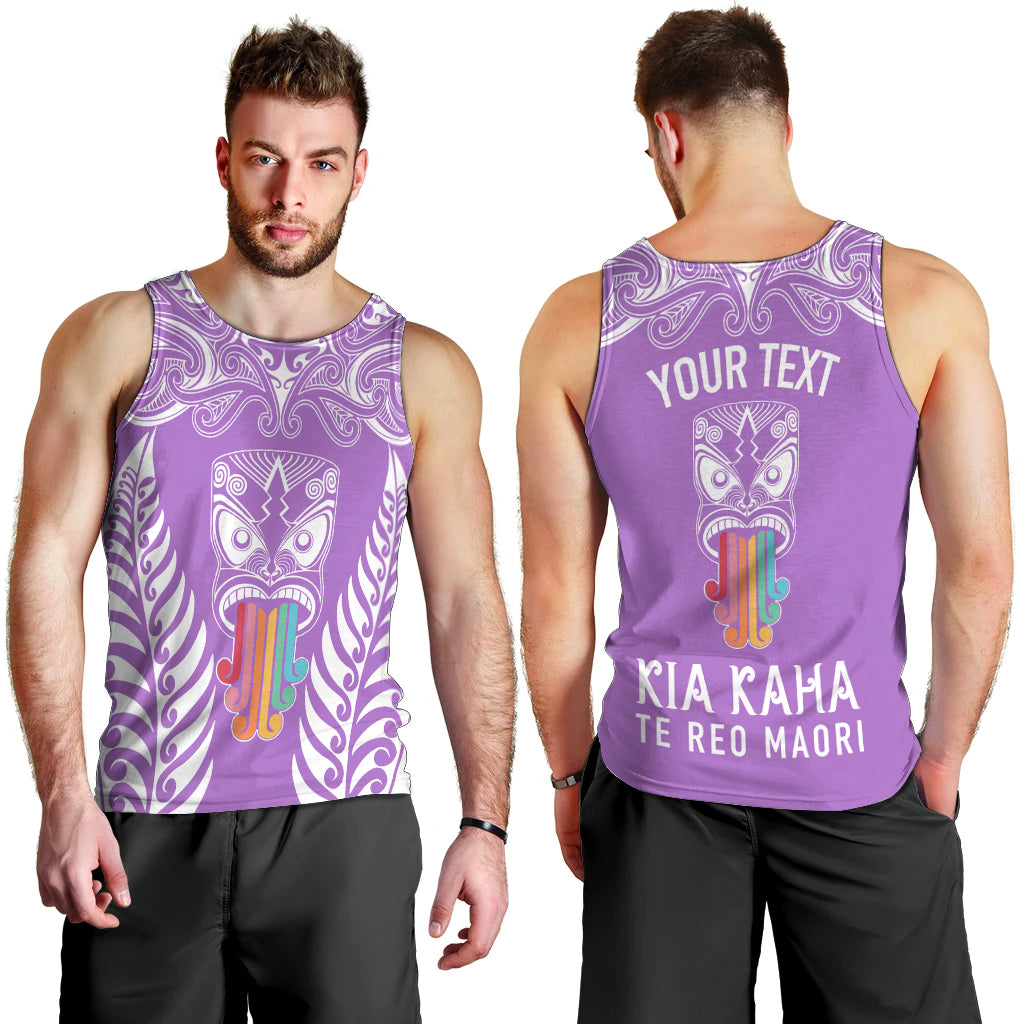 Personalised Kia Kaha Te Reo Maori Men Tank Top Hei Tiki Mix Koru - Purple LT7 - Polynesian Pride
