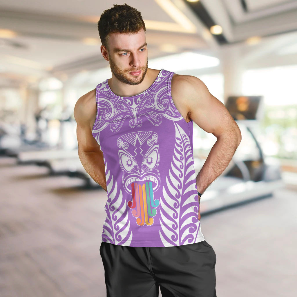 Personalised Kia Kaha Te Reo Maori Men Tank Top Hei Tiki Mix Koru - Purple LT7 - Polynesian Pride