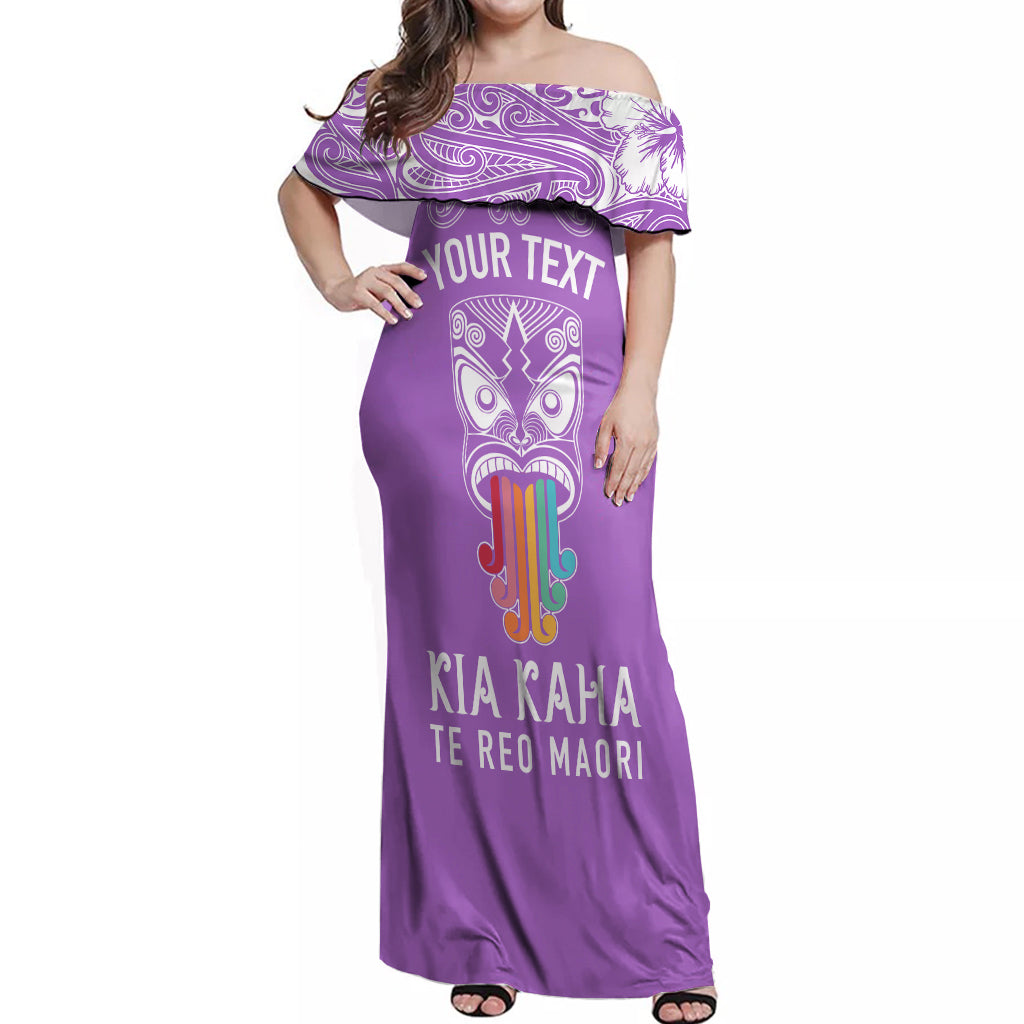 Personalised Kia Kaha Te Reo Maori Off Shoulder Maxi Dress Hei Tiki Mix Koru - Purple LT7 Women Purple - Polynesian Pride