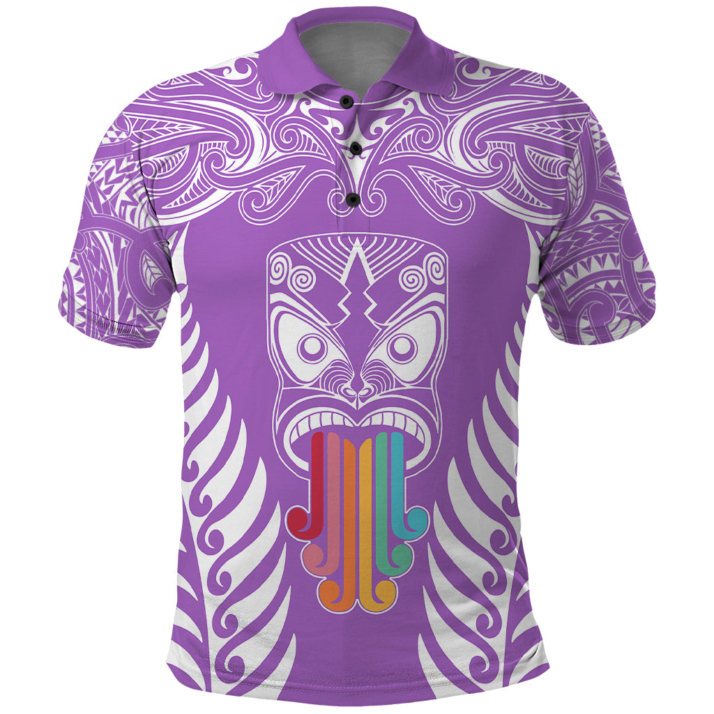 Personalised Kia Kaha Te Reo Maori Polo Shirt Hei Tiki Mix Koru - Purple LT7 Purple - Polynesian Pride