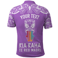 Personalised Kia Kaha Te Reo Maori Polo Shirt Hei Tiki Mix Koru - Purple LT7 - Polynesian Pride
