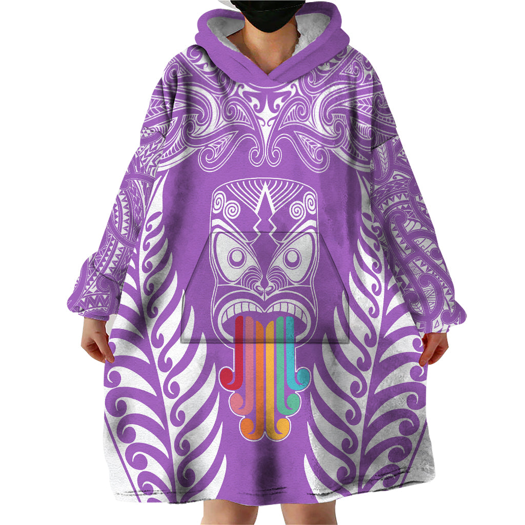 personalised-kia-kaha-te-reo-maori-wearable-blanket-hoodie-hei-tiki-mix-koru-purple