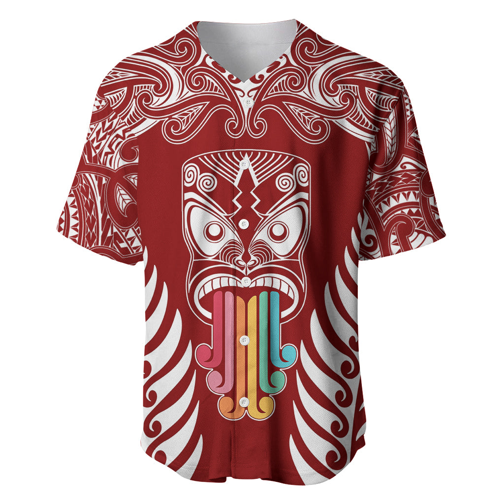 Personalised Kia Kaha Te Reo Maori Baseball Jersey Hei Tiki Mix Koru - Red LT7 Red - Polynesian Pride