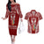 personalised-kia-kaha-te-reo-maori-couples-matching-off-the-shoulder-long-sleeve-dress-and-hawaiian-shirt-hei-tiki-mix-koru-red