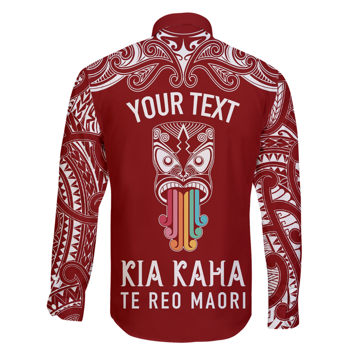 personalised-kia-kaha-te-reo-maori-family-matching-mermaid-dress-and-hawaiian-shirt-hei-tiki-mix-koru-red