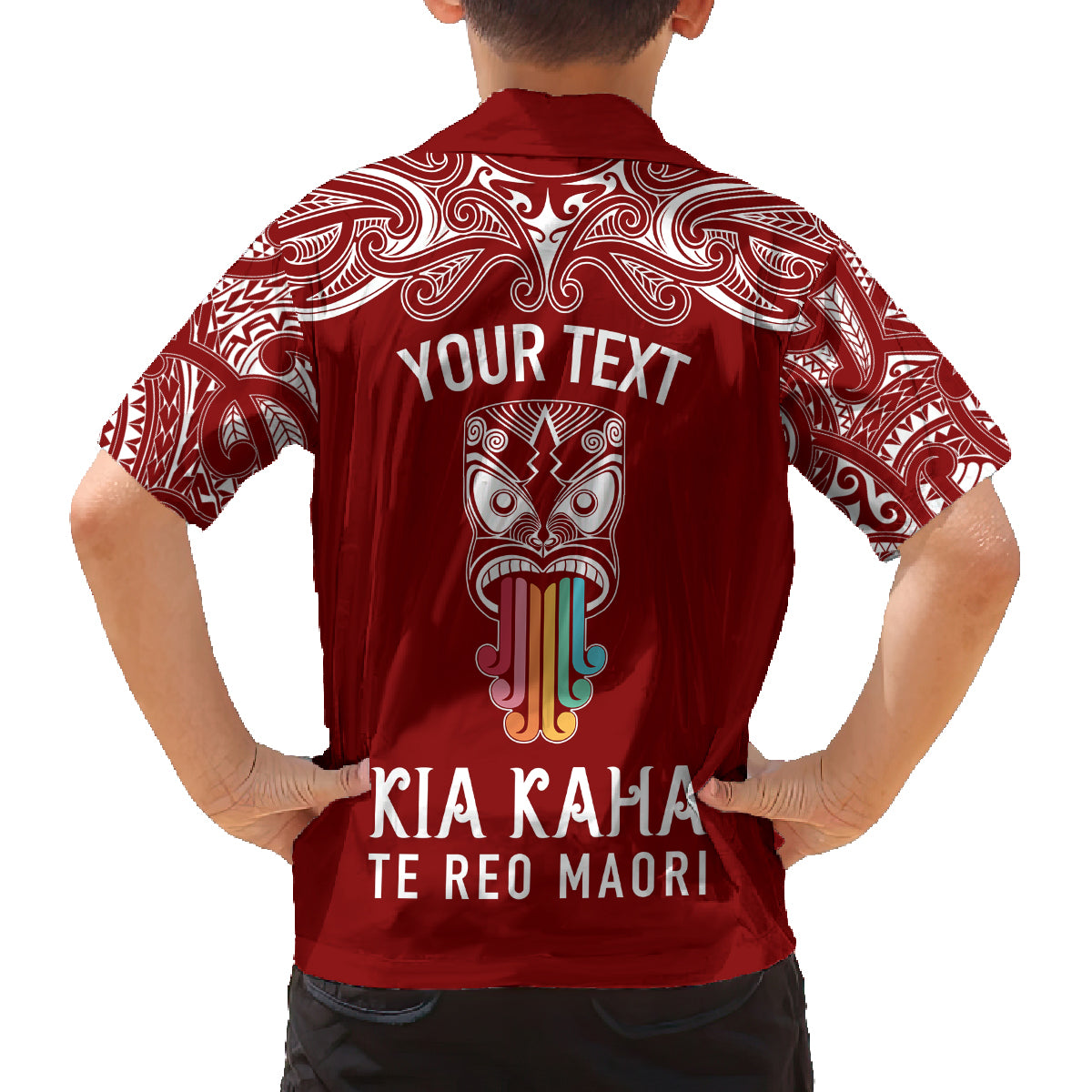 Personalised Kia Kaha Te Reo Maori Family Matching Off Shoulder Maxi Dress and Hawaiian Shirt Hei Tiki Mix Koru - Red LT7 - Polynesian Pride