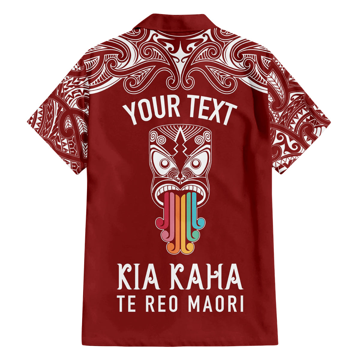 personalised-kia-kaha-te-reo-maori-family-matching-off-shoulder-short-dress-and-hawaiian-shirt-hei-tiki-mix-koru-red