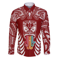 Personalised Kia Kaha Te Reo Maori Family Matching Tank Maxi Dress and Hawaiian Shirt Hei Tiki Mix Koru - Red LT7 Dad's Shirt - Long Sleeve Red - Polynesian Pride