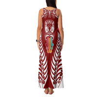 Personalised Kia Kaha Te Reo Maori Family Matching Tank Maxi Dress and Hawaiian Shirt Hei Tiki Mix Koru - Red LT7 - Polynesian Pride