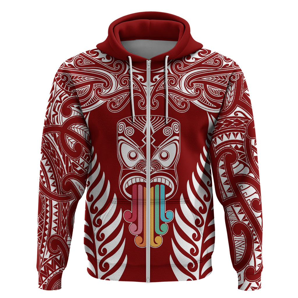 Personalised Kia Kaha Te Reo Maori Hoodie Hei Tiki Mix Koru - Red LT7 - Polynesian Pride