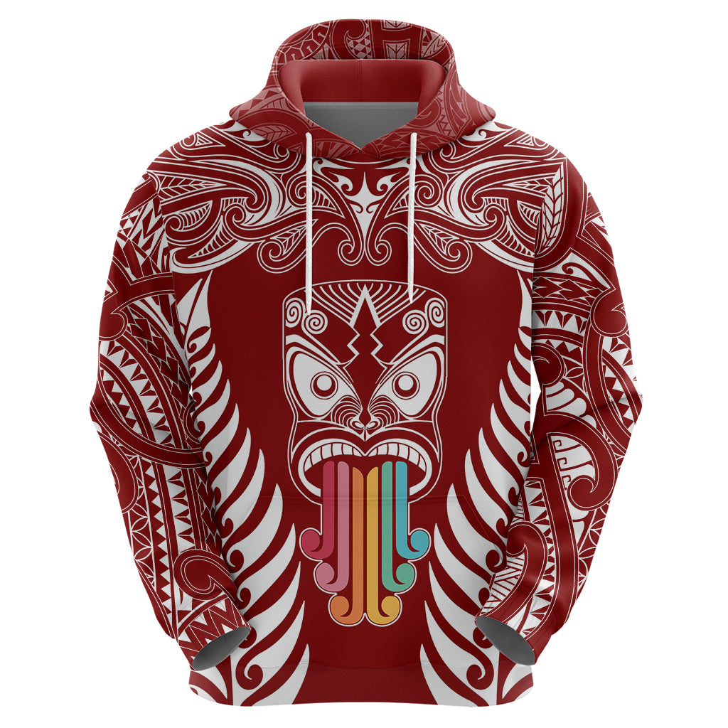 Personalised Kia Kaha Te Reo Maori Hoodie Hei Tiki Mix Koru - Red LT7 - Polynesian Pride