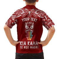 Personalised Kia Kaha Te Reo Maori Kid Hawaiian Shirt Hei Tiki Mix Koru - Red LT7 - Polynesian Pride