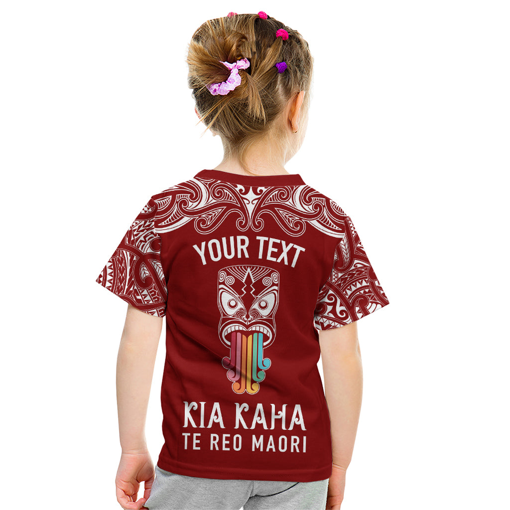 Personalised Kia Kaha Te Reo Maori Kid T Shirt Hei Tiki Mix Koru - Red LT7 - Polynesian Pride