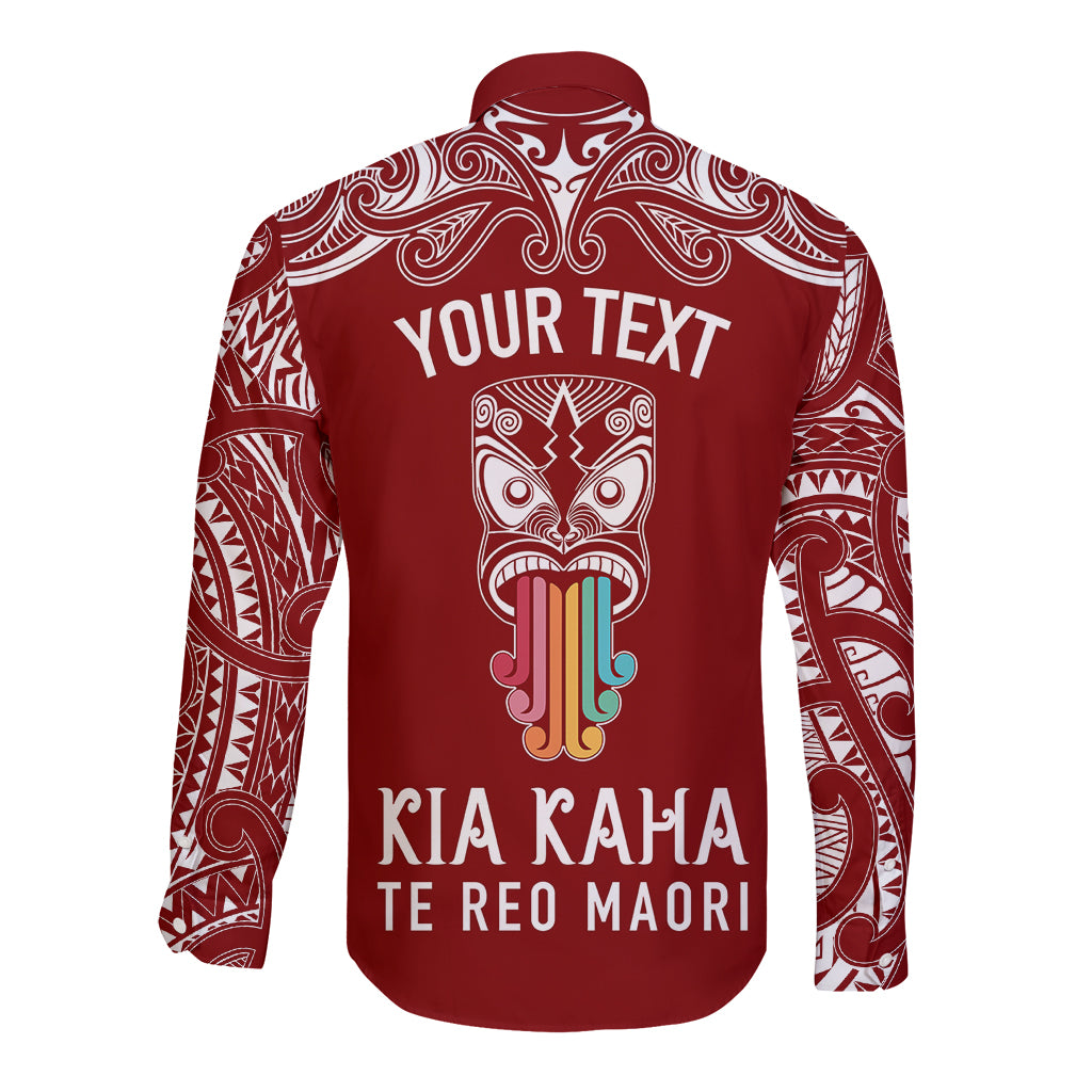 personalised-kia-kaha-te-reo-maori-long-sleeve-button-shirt-hei-tiki-mix-koru-red
