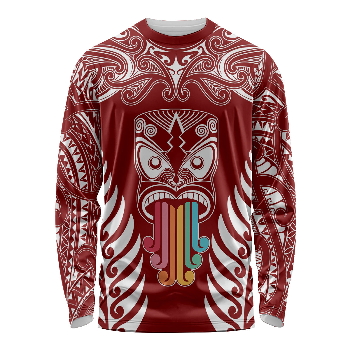 Personalised Kia Kaha Te Reo Maori Long Sleeve Shirt Hei Tiki Mix Koru - Red LT7 Unisex Red - Polynesian Pride