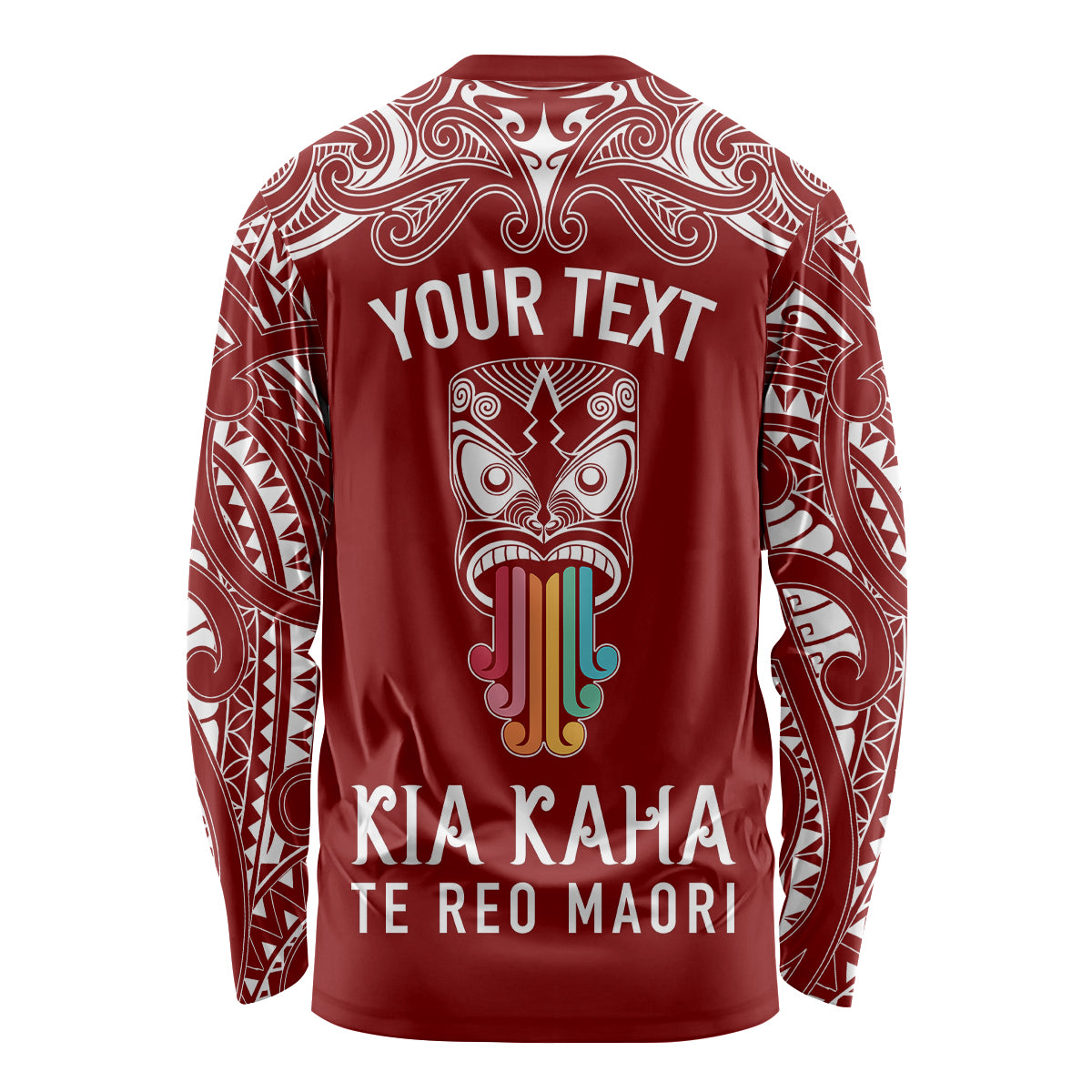 Personalised Kia Kaha Te Reo Maori Long Sleeve Shirt Hei Tiki Mix Koru - Red LT7 - Polynesian Pride