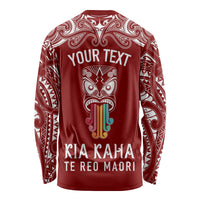 Personalised Kia Kaha Te Reo Maori Long Sleeve Shirt Hei Tiki Mix Koru - Red LT7 - Polynesian Pride