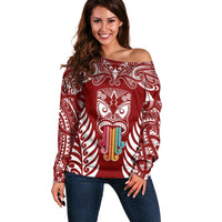 personalised-kia-kaha-te-reo-maori-off-shoulder-sweater-hei-tiki-mix-koru-red