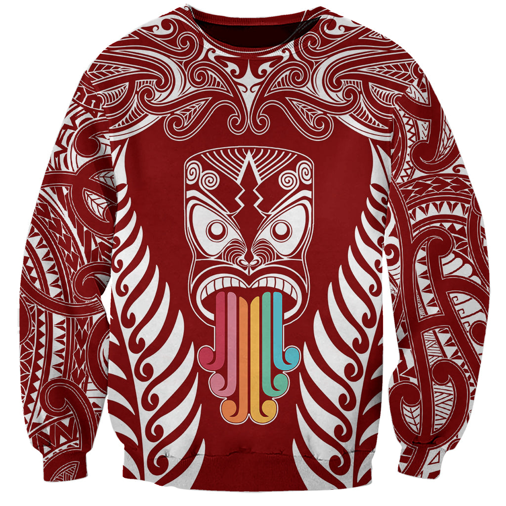 Personalised Kia Kaha Te Reo Maori Sweatshirt Hei Tiki Mix Koru - Red LT7 Unisex Red - Polynesian Pride