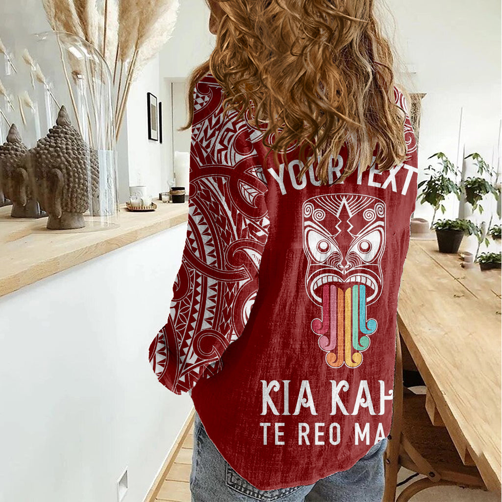 Personalised Kia Kaha Te Reo Maori Women Casual Shirt Hei Tiki Mix Koru - Red LT7 - Polynesian Pride