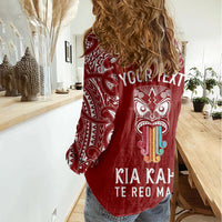 Personalised Kia Kaha Te Reo Maori Women Casual Shirt Hei Tiki Mix Koru - Red LT7 - Polynesian Pride