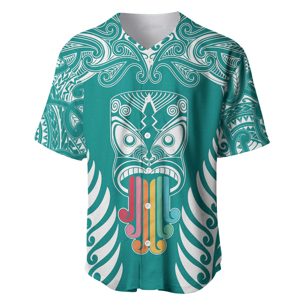 Personalised Kia Kaha Te Reo Maori Baseball Jersey Hei Tiki Mix Koru - Teal LT7 Teal - Polynesian Pride