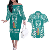 personalised-kia-kaha-te-reo-maori-couples-matching-off-the-shoulder-long-sleeve-dress-and-hawaiian-shirt-hei-tiki-mix-koru-teal
