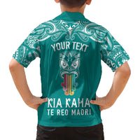 Personalised Kia Kaha Te Reo Maori Family Matching Off Shoulder Maxi Dress and Hawaiian Shirt Hei Tiki Mix Koru - Teal LT7 - Polynesian Pride