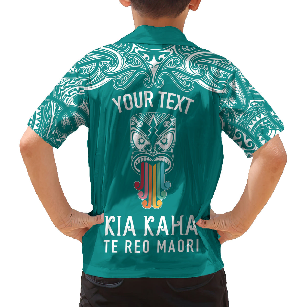 Personalised Kia Kaha Te Reo Maori Family Matching Summer Maxi Dress and Hawaiian Shirt Hei Tiki Mix Koru - Teal LT7 - Polynesian Pride