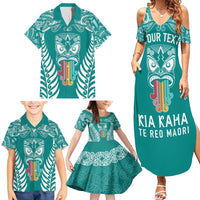 Personalised Kia Kaha Te Reo Maori Family Matching Summer Maxi Dress and Hawaiian Shirt Hei Tiki Mix Koru - Teal LT7 - Polynesian Pride