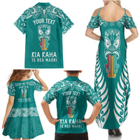 Personalised Kia Kaha Te Reo Maori Family Matching Summer Maxi Dress and Hawaiian Shirt Hei Tiki Mix Koru - Teal LT7 - Polynesian Pride