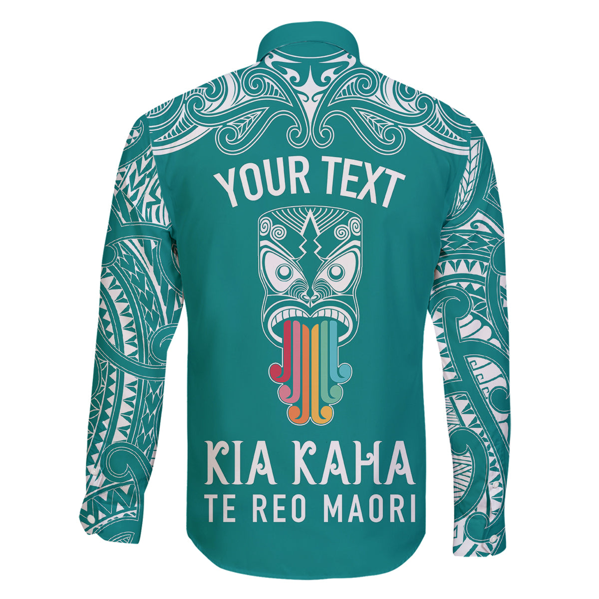 Personalised Kia Kaha Te Reo Maori Family Matching Summer Maxi Dress and Hawaiian Shirt Hei Tiki Mix Koru - Teal LT7 - Polynesian Pride
