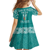 Personalised Kia Kaha Te Reo Maori Family Matching Tank Maxi Dress and Hawaiian Shirt Hei Tiki Mix Koru - Teal LT7 - Polynesian Pride