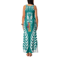 Personalised Kia Kaha Te Reo Maori Family Matching Tank Maxi Dress and Hawaiian Shirt Hei Tiki Mix Koru - Teal LT7 - Polynesian Pride
