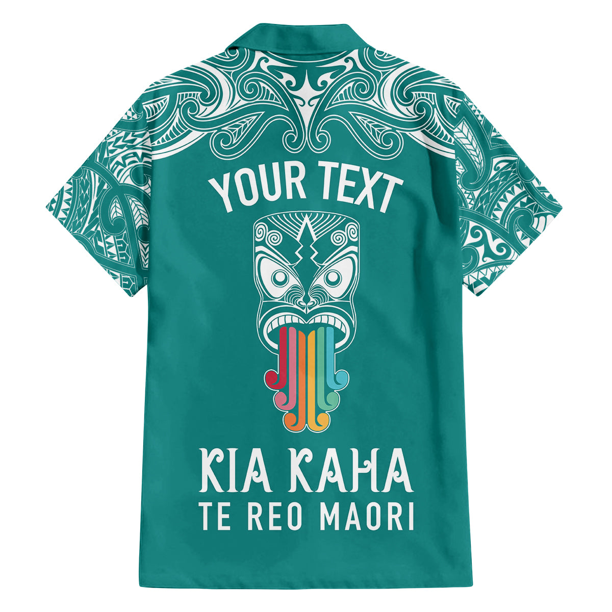 Personalised Kia Kaha Te Reo Maori Kid Hawaiian Shirt Hei Tiki Mix Koru - Teal LT7 - Polynesian Pride