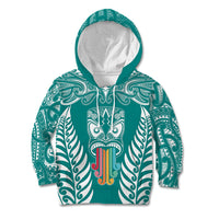 Personalised Kia Kaha Te Reo Maori Kid Hoodie Hei Tiki Mix Koru - Teal LT7 Hoodie Teal - Polynesian Pride