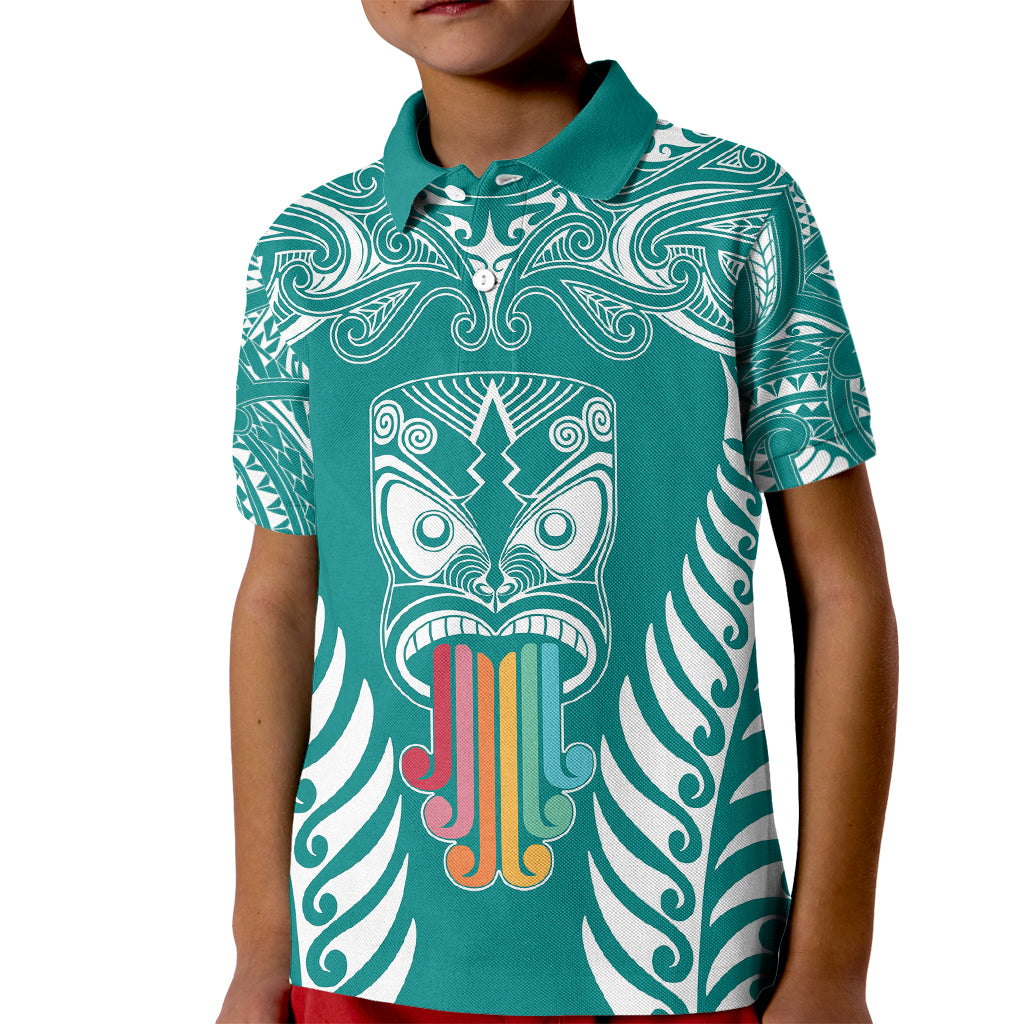 Personalised Kia Kaha Te Reo Maori Kid Polo Shirt Hei Tiki Mix Koru - Teal LT7 Kid Teal - Polynesian Pride