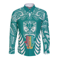 personalised-kia-kaha-te-reo-maori-long-sleeve-button-shirt-hei-tiki-mix-koru-teal