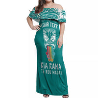 Personalised Kia Kaha Te Reo Maori Off Shoulder Maxi Dress Hei Tiki Mix Koru - Teal LT7 Women Teal - Polynesian Pride