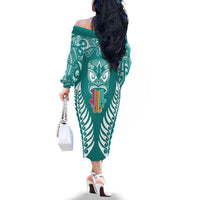 personalised-kia-kaha-te-reo-maori-off-the-shoulder-long-sleeve-dress-hei-tiki-mix-koru-teal
