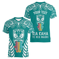 personalised-kia-kaha-te-reo-maori-women-v-neck-t-shirt-hei-tiki-mix-koru-teal