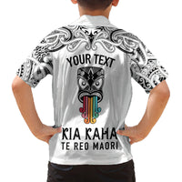 Personalised Kia Kaha Te Reo Maori Family Matching Off Shoulder Maxi Dress and Hawaiian Shirt Hei Tiki Mix Koru - White LT7 - Polynesian Pride