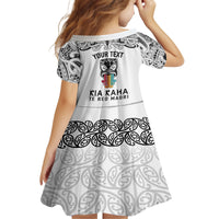 Personalised Kia Kaha Te Reo Maori Family Matching Off Shoulder Maxi Dress and Hawaiian Shirt Hei Tiki Mix Koru - White LT7 - Polynesian Pride