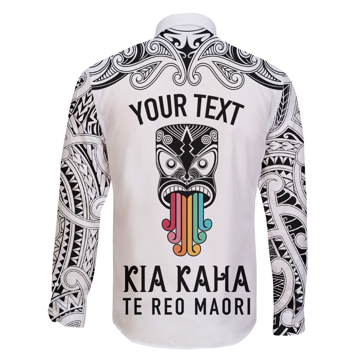 Personalised Kia Kaha Te Reo Maori Family Matching Puletasi Dress and Hawaiian Shirt Hei Tiki Mix Koru - White LT7 - Polynesian Pride