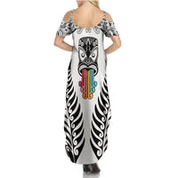 Personalised Kia Kaha Te Reo Maori Family Matching Summer Maxi Dress and Hawaiian Shirt Hei Tiki Mix Koru - White LT7 - Polynesian Pride