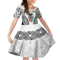 Personalised Kia Kaha Te Reo Maori Family Matching Tank Maxi Dress and Hawaiian Shirt Hei Tiki Mix Koru - White LT7 Daughter's Dress White - Polynesian Pride