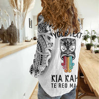 Personalised Kia Kaha Te Reo Maori Women Casual Shirt Hei Tiki Mix Koru - White LT7 - Polynesian Pride