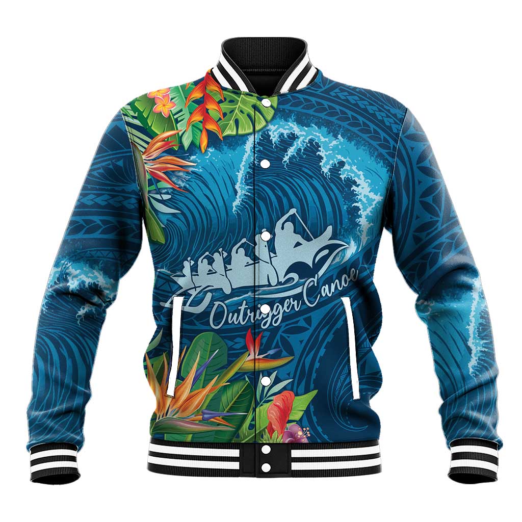 Outrigger Canoe Blue Baseball Jacket On The Waves LT7 Unisex Blue - Polynesian Pride