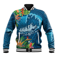 Outrigger Canoe Blue Baseball Jacket On The Waves LT7 Unisex Blue - Polynesian Pride